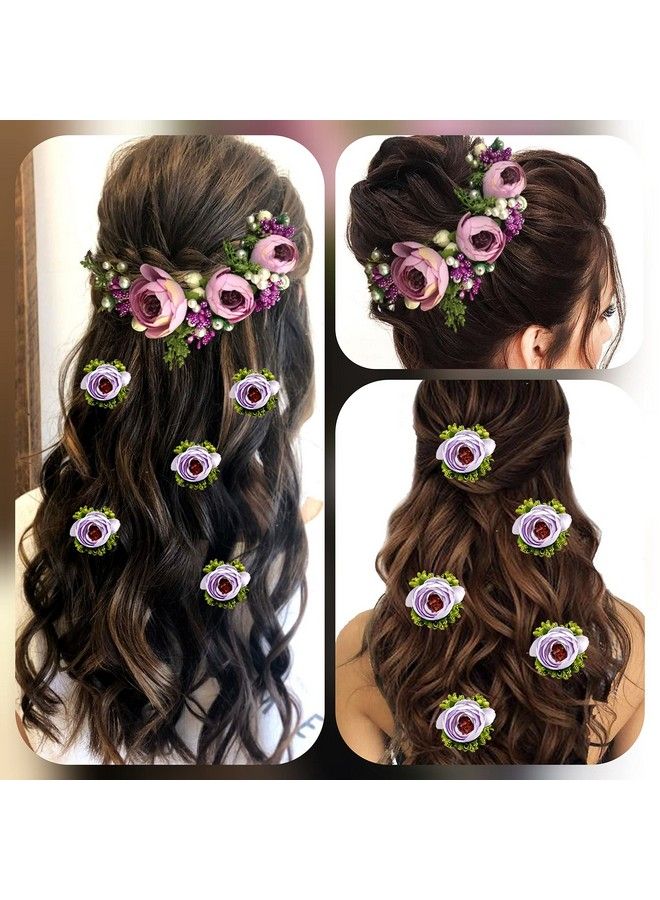 Artificial Rose Flower With Pearl Bridal Hair Pin ; Hair Accessories ; Judapin For Women & Girls Purple Combo (2170/2255)