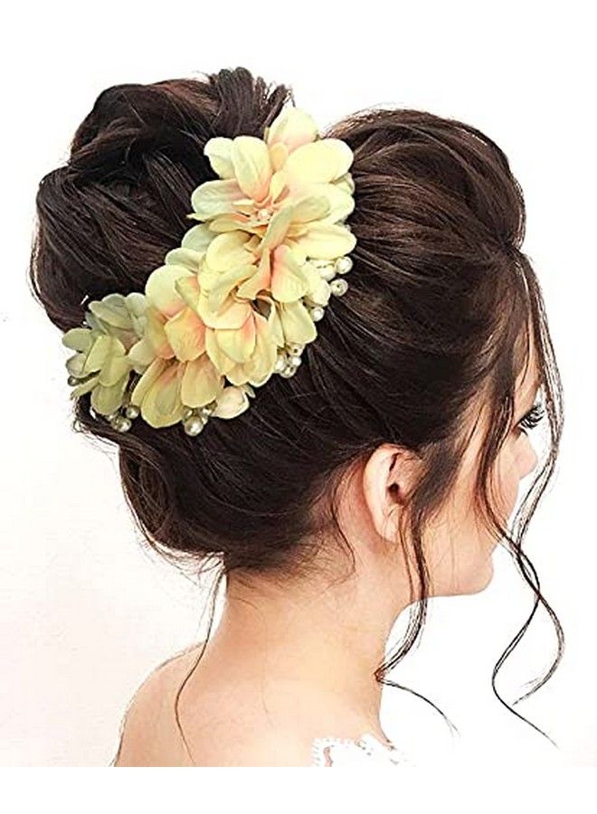 Artificial Flower With Pearl Bridal Hair Pin ; Hair Accessories ; Judapin For Women & Girls Peach Combo (2107/2306)