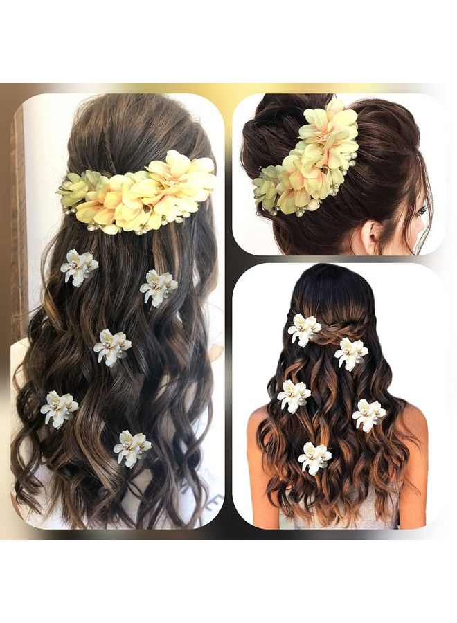 Artificial Flower With Pearl Bridal Hair Pin ; Hair Accessories ; Judapin For Women & Girls Peach Combo (2107/2306)