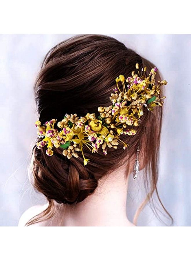 Artificial Flower With Leaf & Pearl Bridal Hair Pin ; Hair Accessories ; Judapin For Women & Girls Golden Combo (2299/2300)