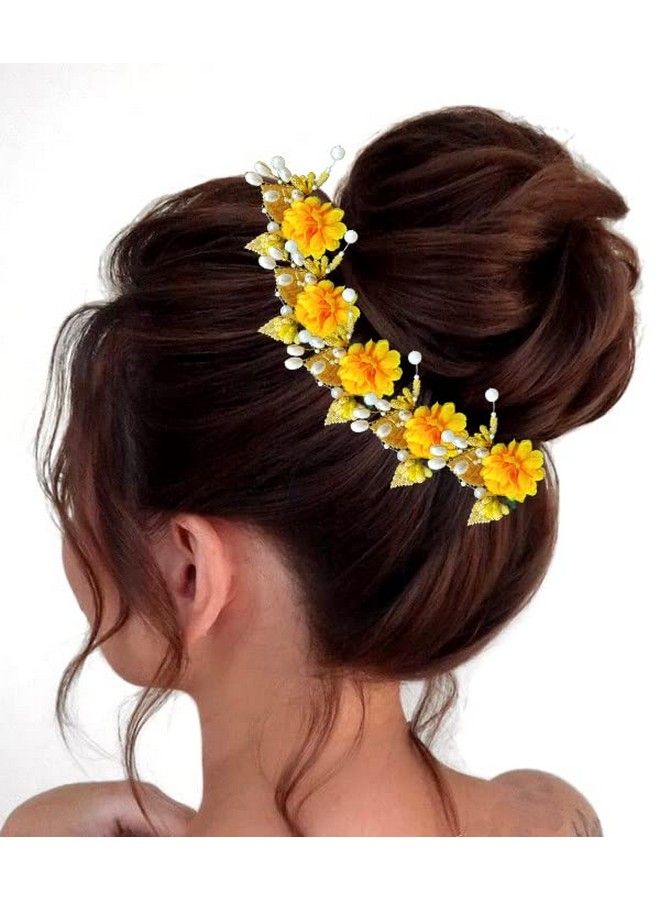 Artificial Flower With Pearl Bridal Hair Pin/ Hair Clip/ Side Pin/Comb Pin/Hair Accessories/ Judapin For Women & Girls 2397 Yellow