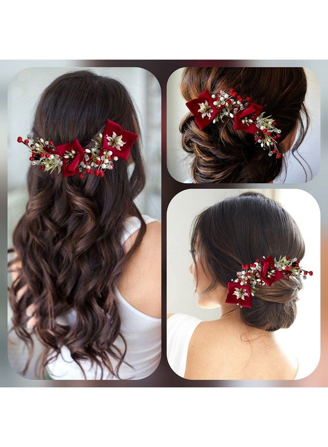 Artificial Lily Flower With Stones Bridal Juda Pin/Juda Bun/Hair Pin/ Hair Clip/Hair Accessories For Women & Girls 2383 Red