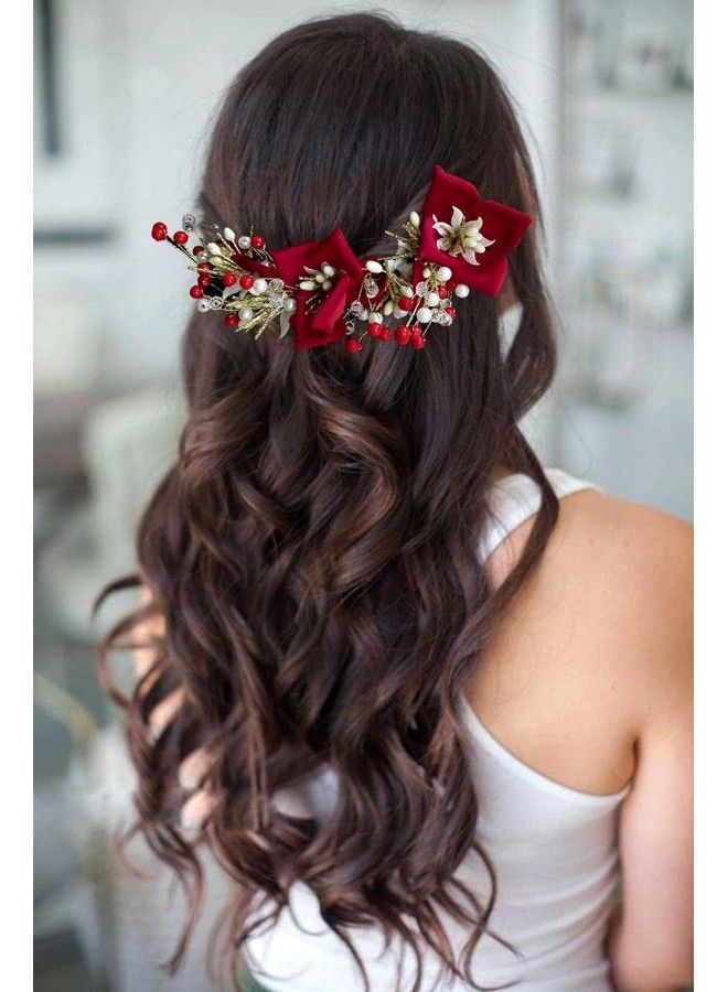 Artificial Lily Flower With Stones Bridal Juda Pin/Juda Bun/Hair Pin/ Hair Clip/Hair Accessories For Women & Girls 2383 Red