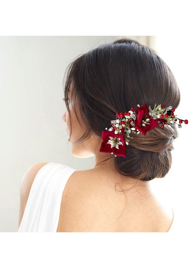 Artificial Lily Flower With Stones Bridal Juda Pin/Juda Bun/Hair Pin/ Hair Clip/Hair Accessories For Women & Girls 2383 Red