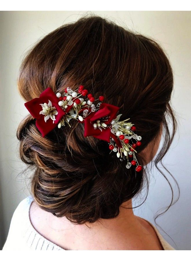 Artificial Lily Flower With Stones Bridal Juda Pin/Juda Bun/Hair Pin/ Hair Clip/Hair Accessories For Women & Girls 2383 Red