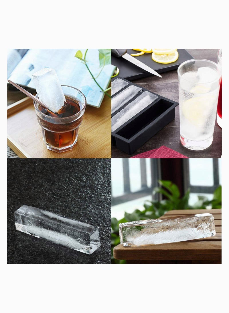 Large Long Ice Cube Sticks Silicone Mould for Whiskey Cocktails Pudding Butter Chocolate Pack of 2 (Black)