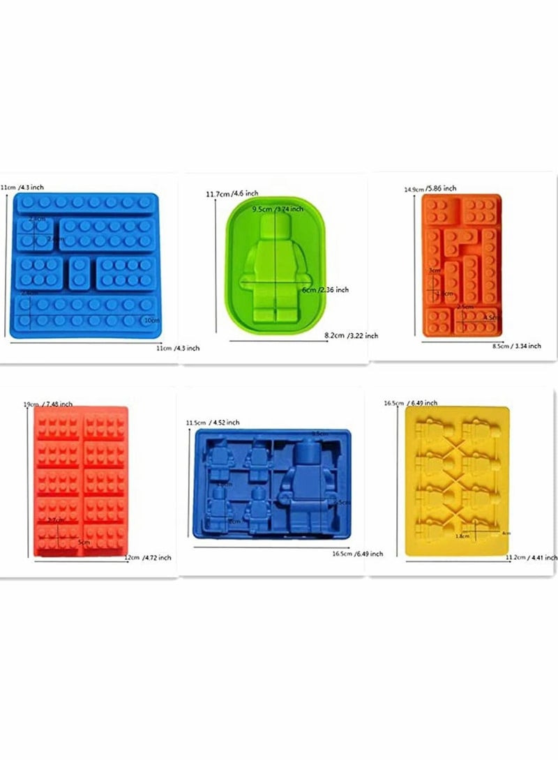 6 Packs Random Color Building Brick Candy Robot Mold Chocolate Set Silicone Block Mould Molds Ice Cube Trays