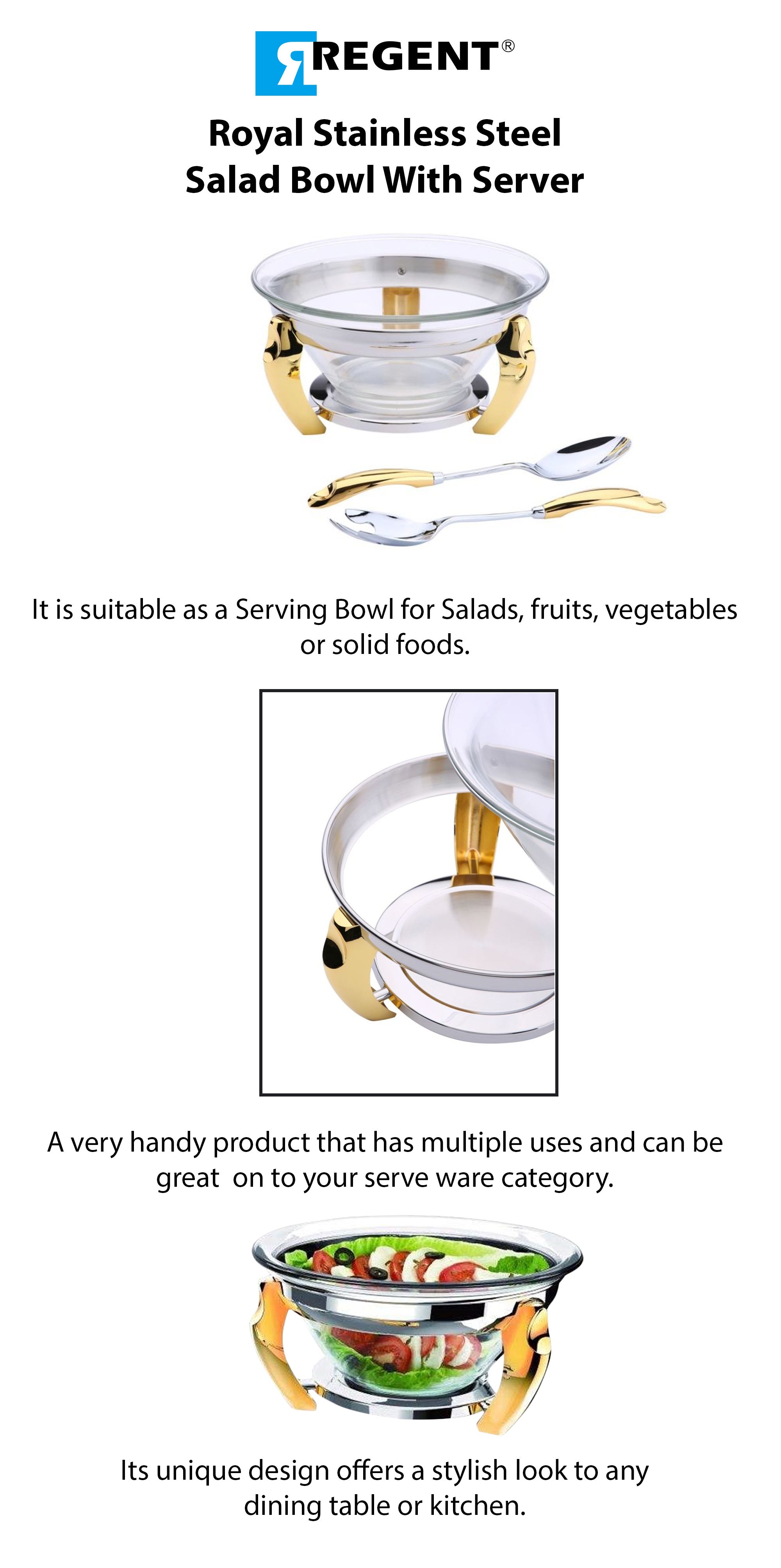 Lu Salad Bowl Server With Spoons Gold/Silver 30cm