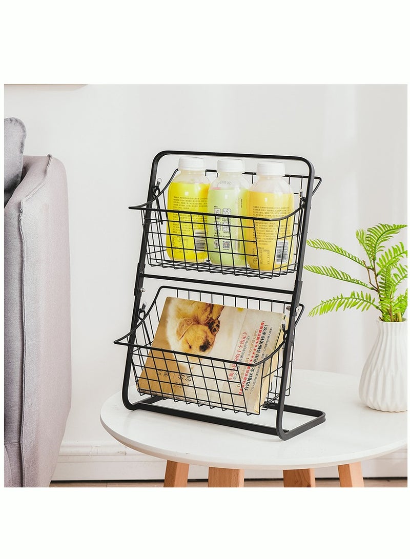 2 Tier Fruit Basket Countertop Fruit Vegetable Basket Bowl for Kitchen Counter Metal Mesh Basket Fruits Stand Produce Holder Organizer for Onion Potato Bread Snack Veggie