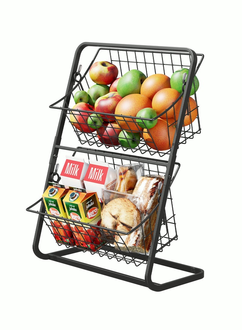 2 Tier Fruit Basket Countertop Fruit Vegetable Basket Bowl for Kitchen Counter Metal Mesh Basket Fruits Stand Produce Holder Organizer for Onion Potato Bread Snack Veggie