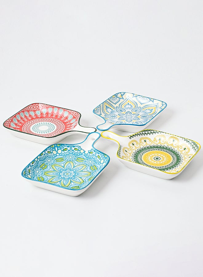 4-Piece Hand-Painted Plate Ceramic Squared Multicolour 22.8x14.5x3.2cm