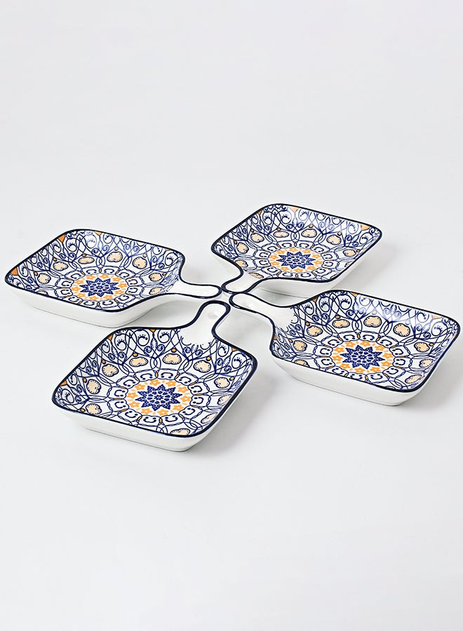 4-Piece Hand-Painted Plate Blue 22.8x14.5x3.2cm