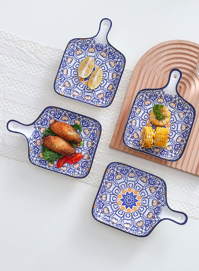 4-Piece Hand-Painted Plate Blue 22.8x14.5x3.2cm