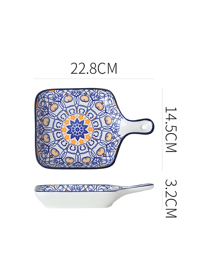 4-Piece Hand-Painted Plate Blue 22.8x14.5x3.2cm