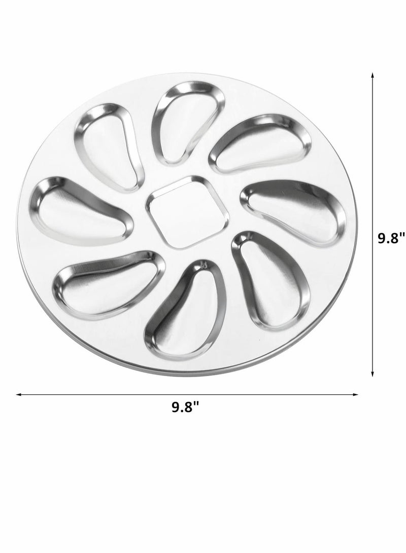 Oyster Plate, Stainless Steel 3Pcs Grill Pan Serving Trays, 8 Slots Pan, Shell Shaped Tray for Oysters, Sauce and Lemons, Home Restaurant (9.8 Inch)