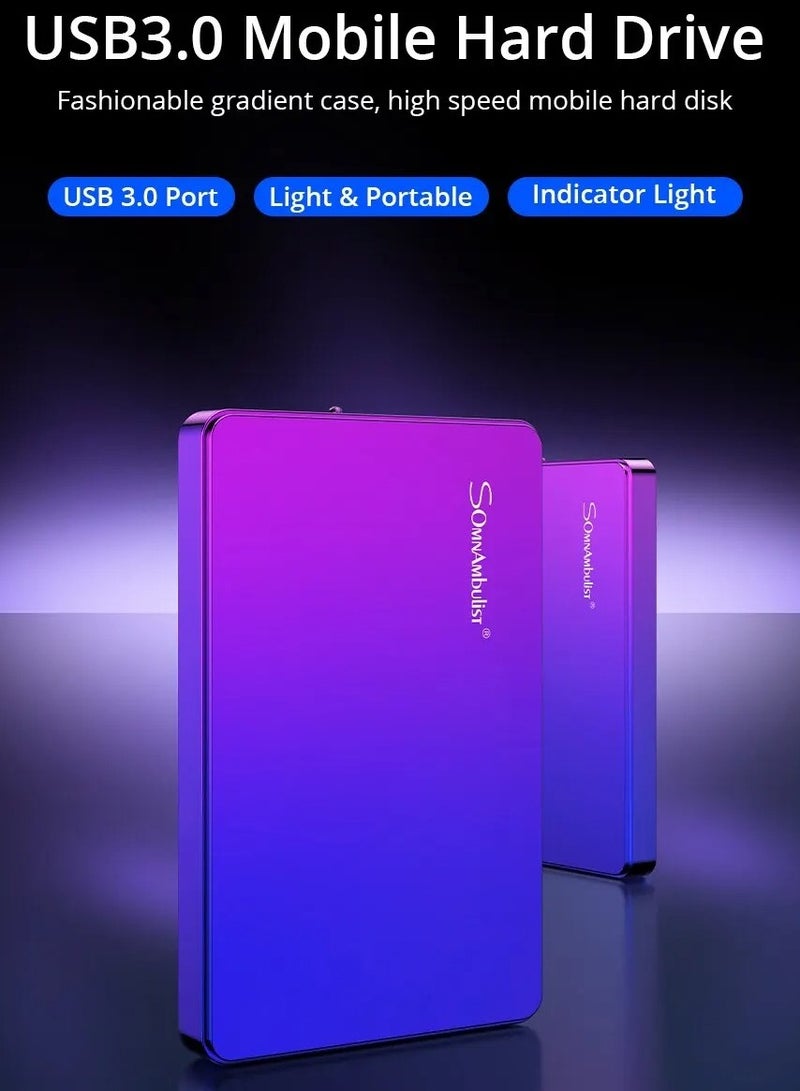 External Hard Drive, USB3.0 Ultra Slim HDD Storage Device, Portable Compact High-speed Mobile Hard Disk Compatible for Pc, Desktop, Mobiles, Laptop, Game Console, Ps4, (Gradient Blue Purple, 250GB)