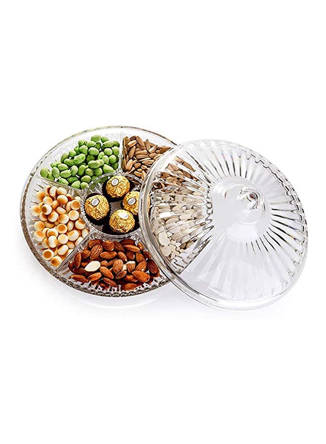 Acrylic Tray With 6 Dividers | Comes With Stylish Lid | Suitable For Storing Small Kitchen Items | Acrylic Multi Sectional Snack Serving Tray Ba4117