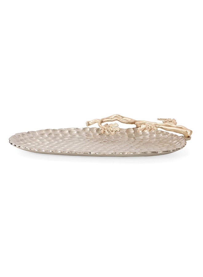 Botanic Leaf Oval Platter, Nickel & Gold – 45x5 cm