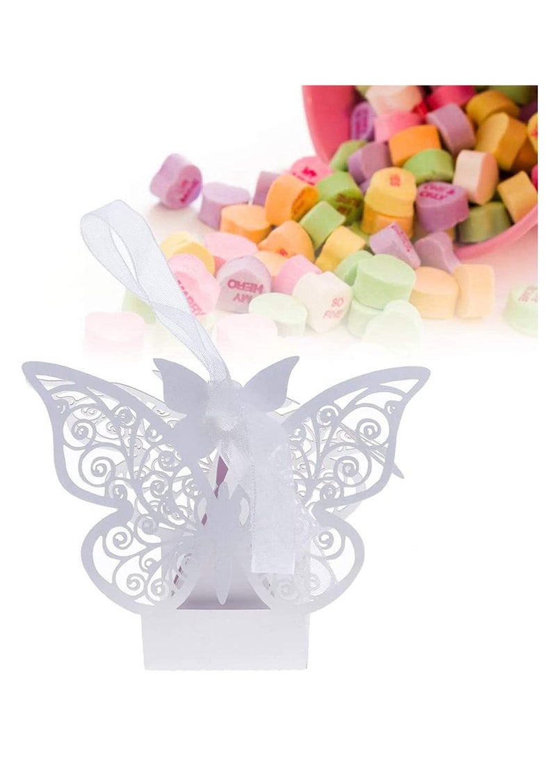 20 Pcs Hollowing Cut Wedding Favors Candy Boxes Butterfly Shower Gift Box DIY Gifts Box with Ribbons for Wedding Bridal Birthday Shower Party Decoration