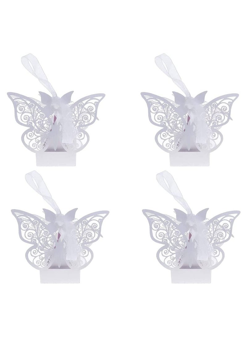20 Pcs Hollowing Cut Wedding Favors Candy Boxes Butterfly Shower Gift Box DIY Gifts Box with Ribbons for Wedding Bridal Birthday Shower Party Decoration