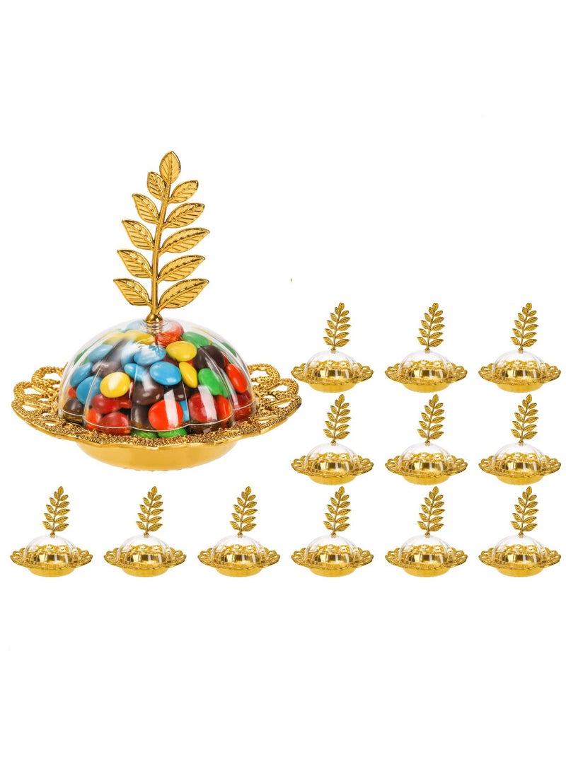 12 Pack Party Favor Candy Boxes with Leaf Dome, Gold Decorative Plastic Storage Containers, Fillable Holders for Chocolates, Cake Dessert, Baby Shower, Birthday Supplies