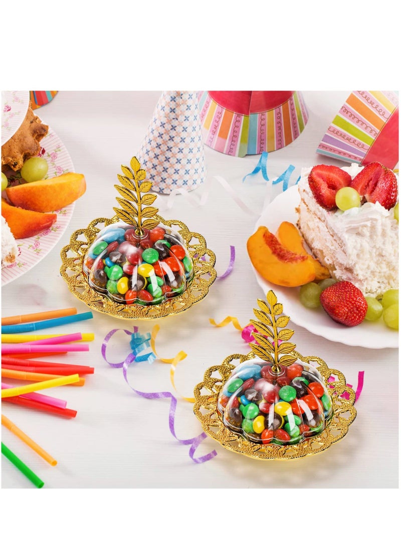 12 Pack Party Favor Candy Boxes with Leaf Dome, Gold Decorative Plastic Storage Containers, Fillable Holders for Chocolates, Cake Dessert, Baby Shower, Birthday Supplies