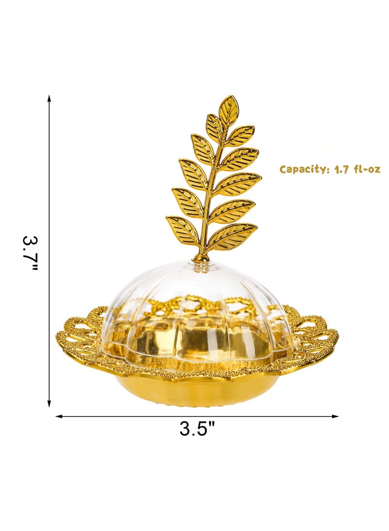 12 Pack Party Favor Candy Boxes with Leaf Dome, Gold Decorative Plastic Storage Containers, Fillable Holders for Chocolates, Cake Dessert, Baby Shower, Birthday Supplies