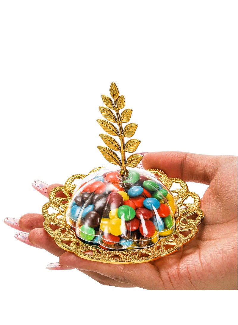 12 Pack Party Favor Candy Boxes with Leaf Dome, Gold Decorative Plastic Storage Containers, Fillable Holders for Chocolates, Cake Dessert, Baby Shower, Birthday Supplies