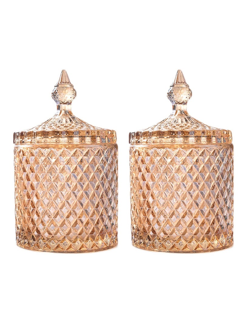 Crystal Candy Box, Candy Dish with Lid Glass Decorative Box Cookie Amber Jar Vintage Jewelry Box Trinket Boxes for Party Wedding Display Pothecary Flour Gifts For Friends Female, Brown Large