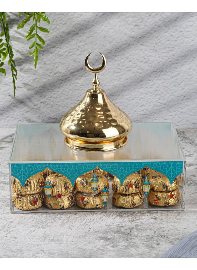 Rectangular cakes and dates box with a golden crescent cover size 15x25x11 cm
