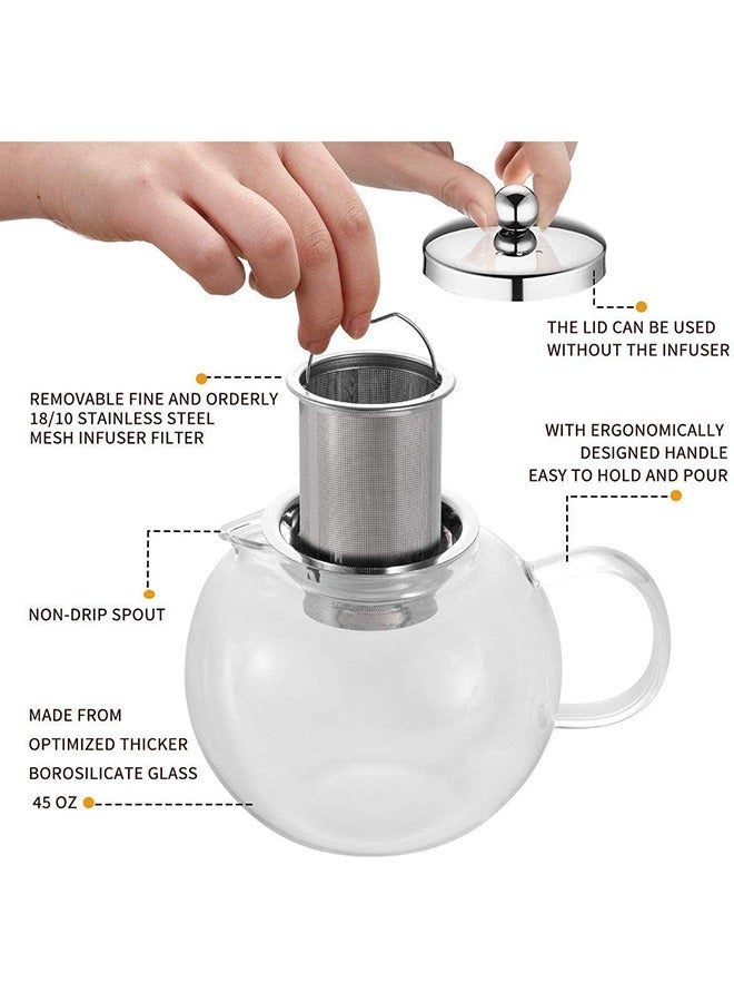 Premium 950ML Glass Teapot,Heat Resistant With Stainless Steel Infuser