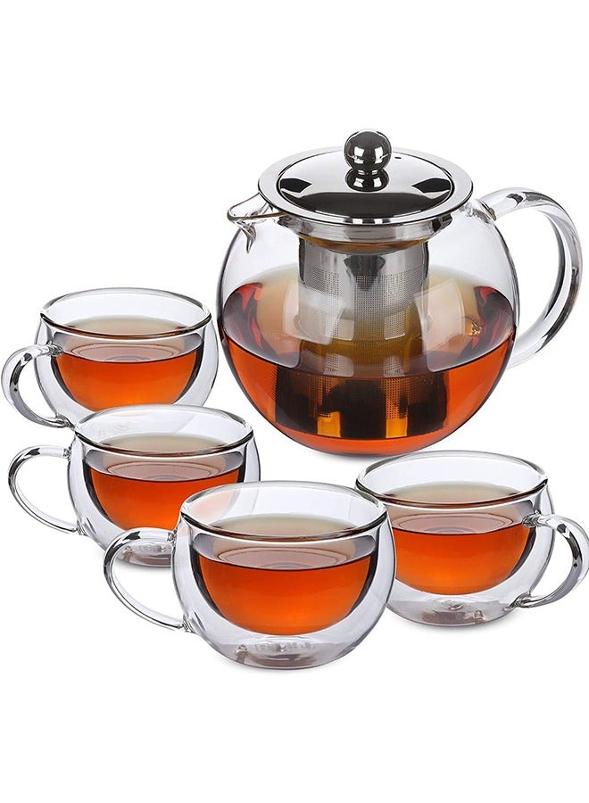 Premium 950ML Glass Teapot,Heat Resistant With Stainless Steel Infuser