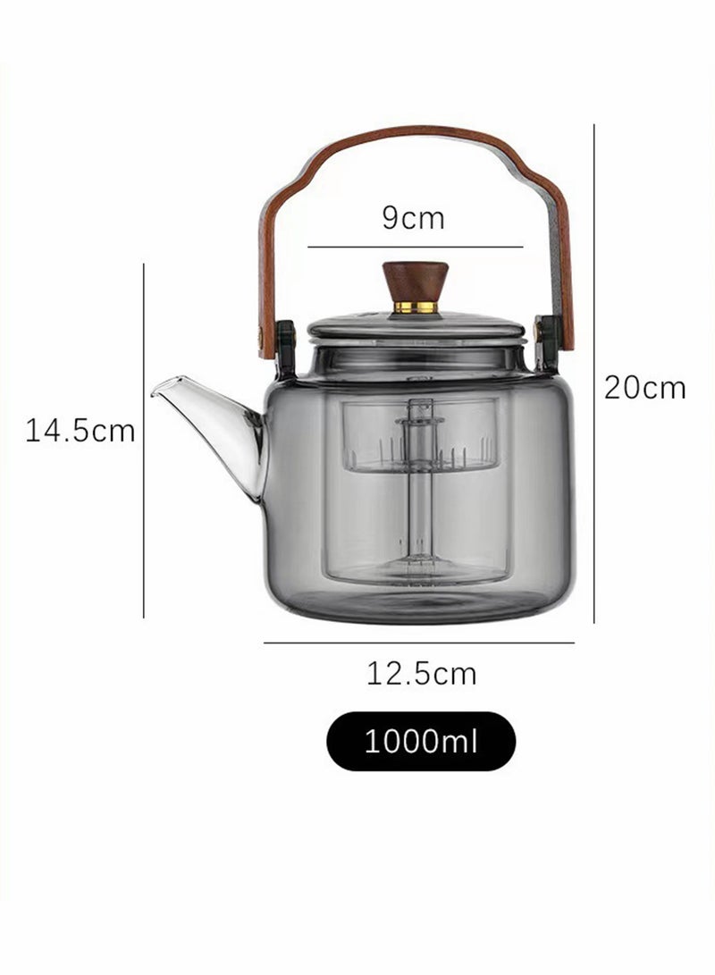 1000ml detachable glass teapot, high boron glass teapot, heat-resistant and cold resistant strong lifting teapot, safe teapot for flower tea and green tea brewing, etc