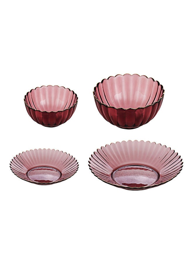 4-Piece Glass Plate And Bowl Red