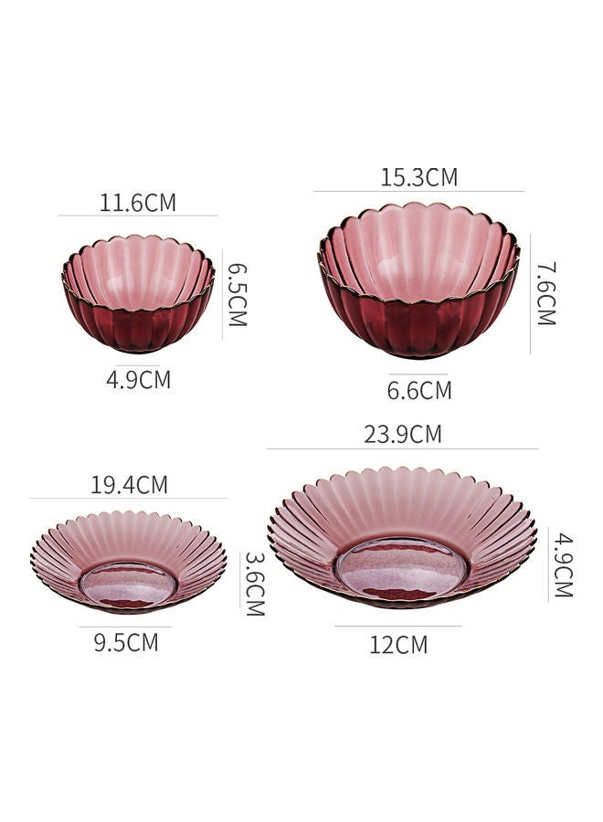 4-Piece Glass Plate And Bowl Red