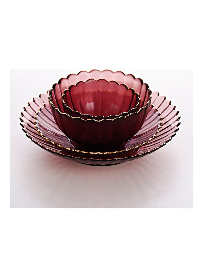 4-Piece Glass Plate And Bowl Red