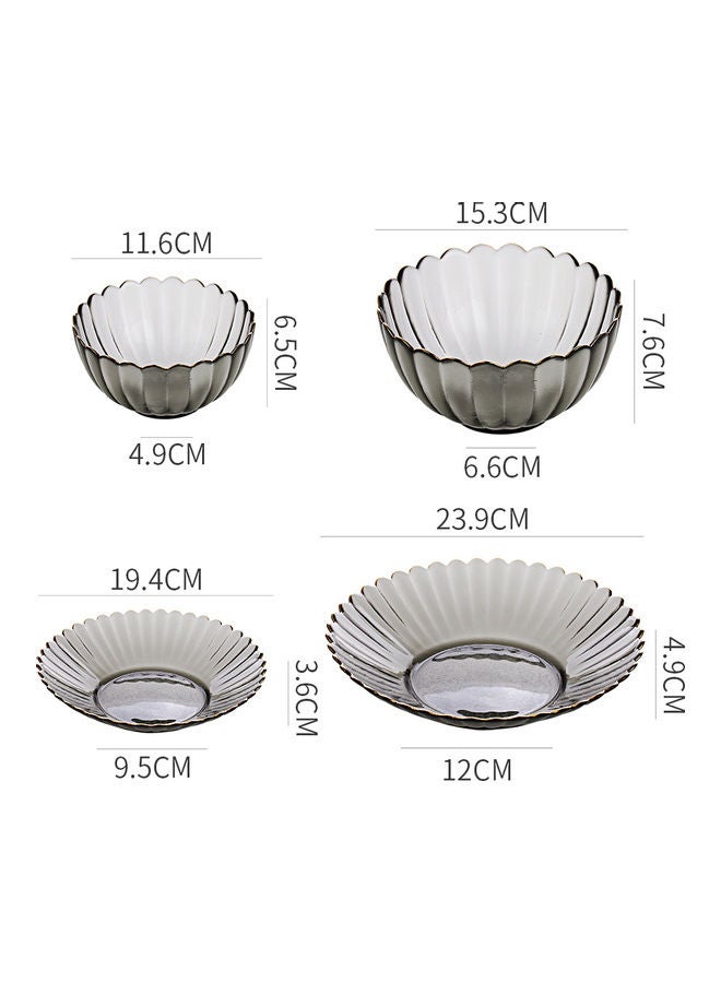 4-Piece Glass Serving Plates With Bowls Grey 23.9x12x4.9cm