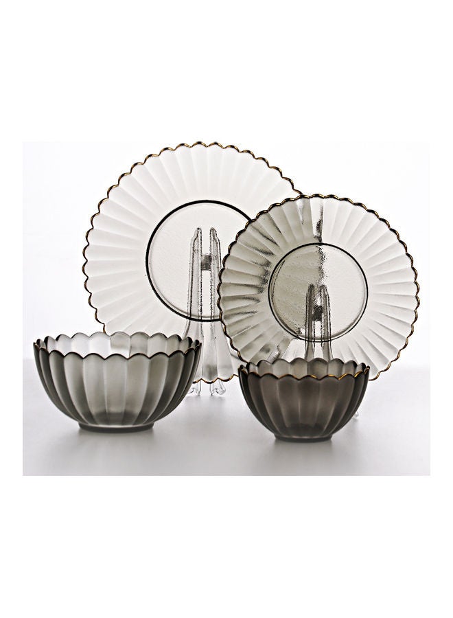 4-Piece Glass Serving Plates With Bowls Grey 23.9x12x4.9cm