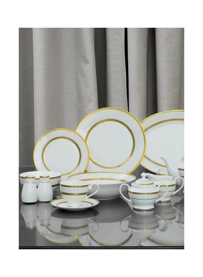 83-Piece Premium Bone China Dinner Set With 2X36Cm Oval Plates,12X25Cm Dinner Plates,12X22Cm Soup Plates,12X20Cm Flat Plates,2X23Cm Salad Bowls,12X14Cm Bowls,12X200ml Cups & Saucers,Salt & Pepper Pots,Creamer,Sugar & Tea Pot,Serves 12,White Premium