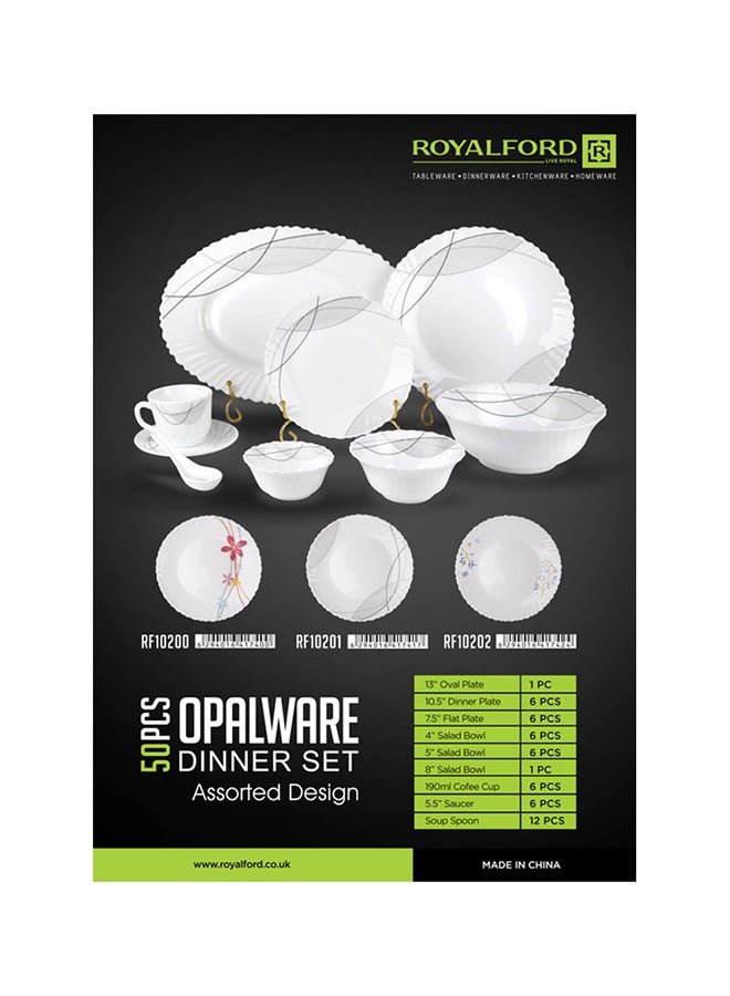 50 Pcs Opalware Dinner Set, RF10200 | Assorted Design | Lightweight, Beautiful Design Opal Dishes Sets Service for 6 Pink/Blue