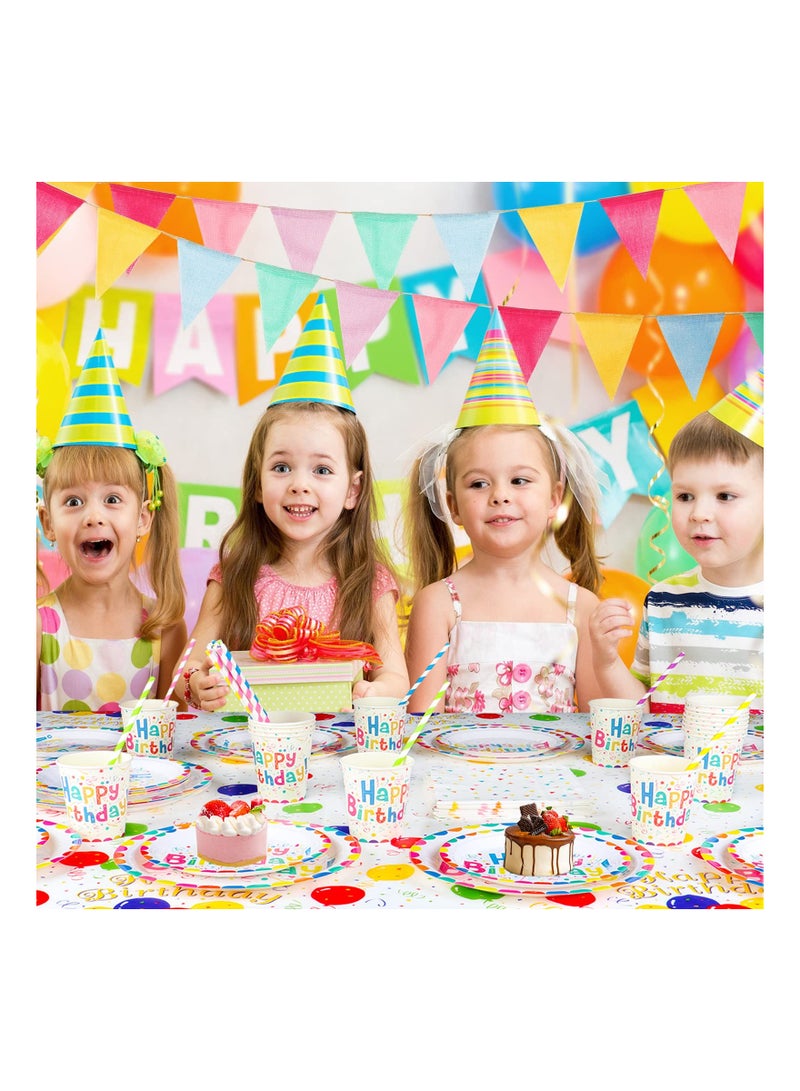 102 Pcs Birthday Party Tableware Set Party Paper Plates Cups Napkins Tablecloth Straws Birthday Party Supplies Decorations for 20 Guests