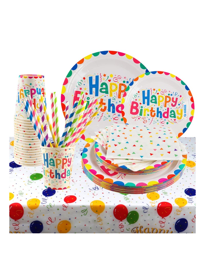 102 Pcs Birthday Party Tableware Set Party Paper Plates Cups Napkins Tablecloth Straws Birthday Party Supplies Decorations for 20 Guests