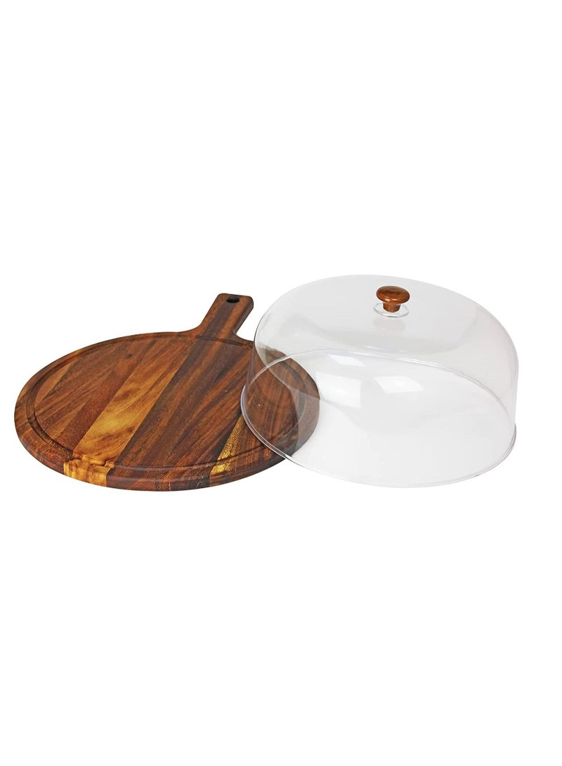 Walnut Wood Cake Cheese Pizza Board with Dome and handle WN3211  Dia 30cm
