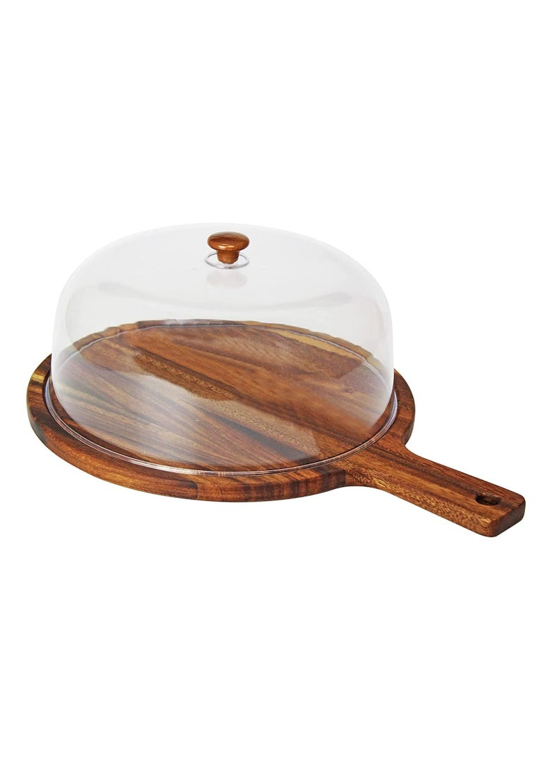 Walnut Wood Cake Cheese Pizza Board with Dome and handle WN3211  Dia 30cm