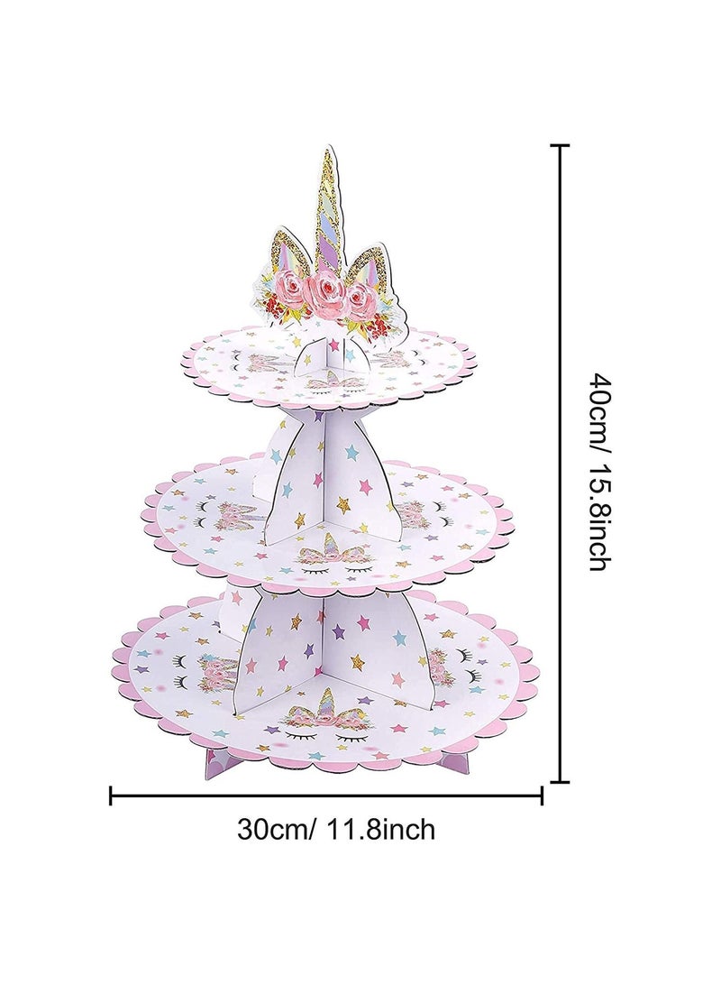 3 Tier Unicorn Cardboard Cupcake Stand Tower Mini Round Dessert Holder for Baby Shower Gender Reveal Party