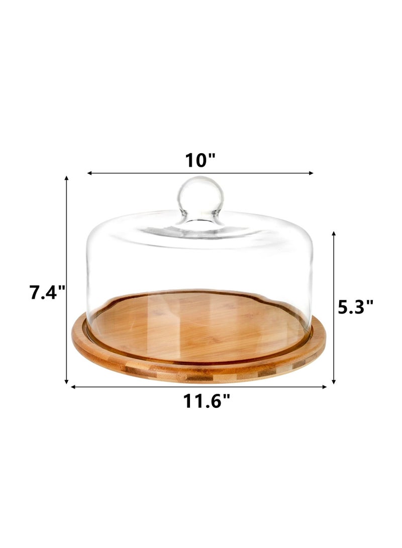 Cake Stand with Glass Dome, Covered Platter, 4-in-1 Cheese Board, Cake Pan Tray, 10-inch Cupcake Dessert Display Stand