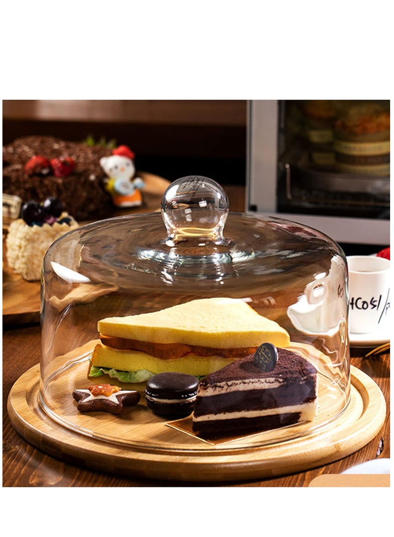 Cake Stand with Glass Dome, Covered Platter, 4-in-1 Cheese Board, Cake Pan Tray, 10-inch Cupcake Dessert Display Stand