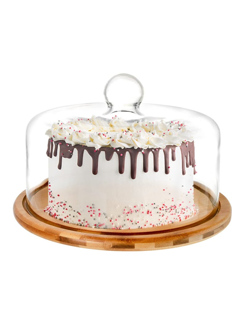 Cake Stand with Glass Dome, Covered Platter, 4-in-1 Cheese Board, Cake Pan Tray, 10-inch Cupcake Dessert Display Stand