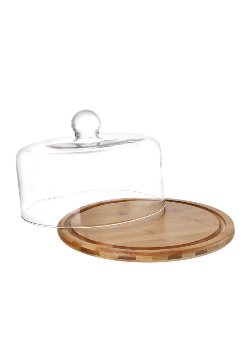 Cake Stand with Glass Dome, Covered Platter, 4-in-1 Cheese Board, Cake Pan Tray, 10-inch Cupcake Dessert Display Stand