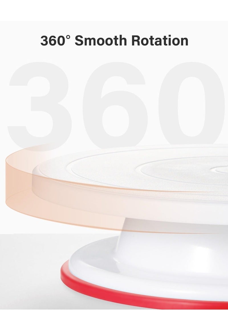 Cake Decorating Turntable, Baking Supplies Turntable with 2 Frosting Straight Angled Spatula 3 Icing Smoother Scrapers, Revolving Stand Pink